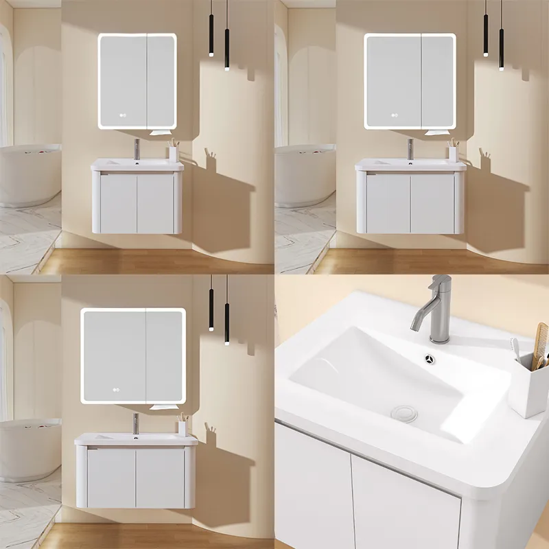 Tủ đựng đồ trang điểm phòng tắm PVC gắn tường khách sạn sang trọng hiện đại màu trắng 600mm 2409-60